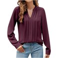 thumbnail image 1 of STETMN V Neck Top for Women Casual Long Sleeve Chiffon Blouse Fall Elegant Pleated Shirts, 1 of 7