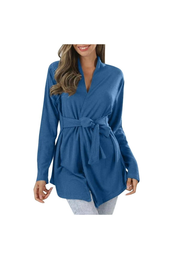 V Neck Wrap Top for Women Casual Tie Front Tunic T-Shirt Loose Elegant Long Sleeve Shirt