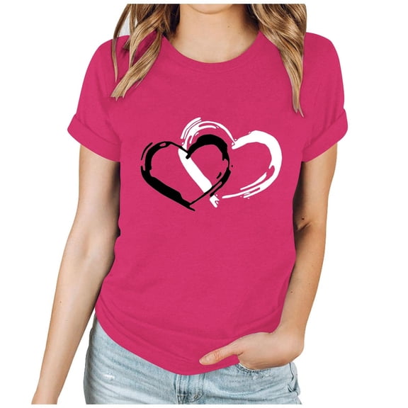 STETMN Valentine Heart T-Shirt - Women's Cute Colorful Love Graphic Short Sleeve Crewneck Casual Soft Tee