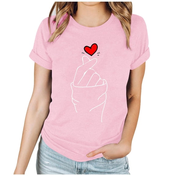 STETMN Valentine Love Graphic T-Shirt - Women's Cute Heart Print Short Sleeve Crewneck Casual Soft Basic Tee