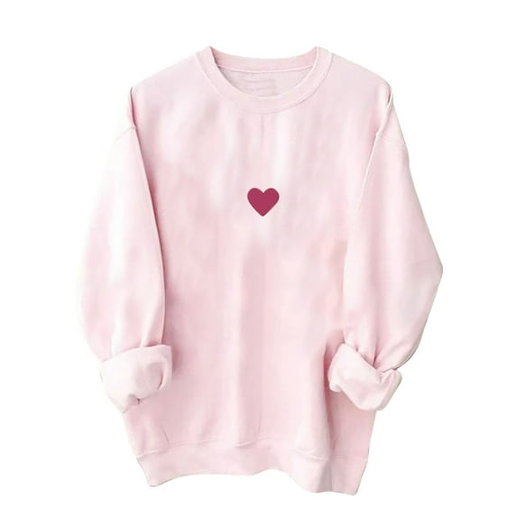 STETMN Valentine Sweatshirt Women Heart Print Pink Top Long Sleeve Fleece Lined Warm Pullover Tops S-XXL