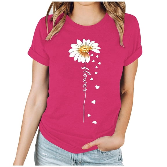 STETMN Valentine's Casual Tee - Women's Love Heart Graphic Short Sleeve Crewneck Colorful Print Soft T-Shirt