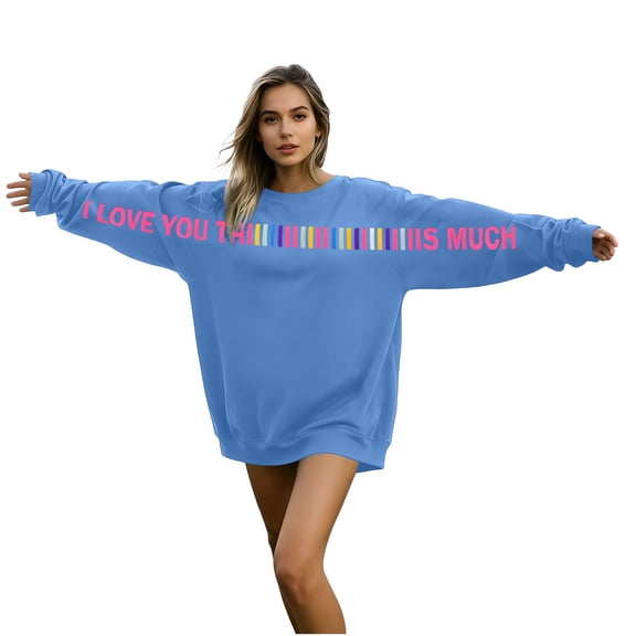 STETMN Valentine's Day Loose Sweatshirt for Women I Love You This Much Print Top Casual Crewneck T-Shirt