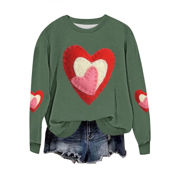 STETMN Valentine's Day Sweatshirt for Women Heart Print Loose Top Fleece Lined Warm T-shirt
