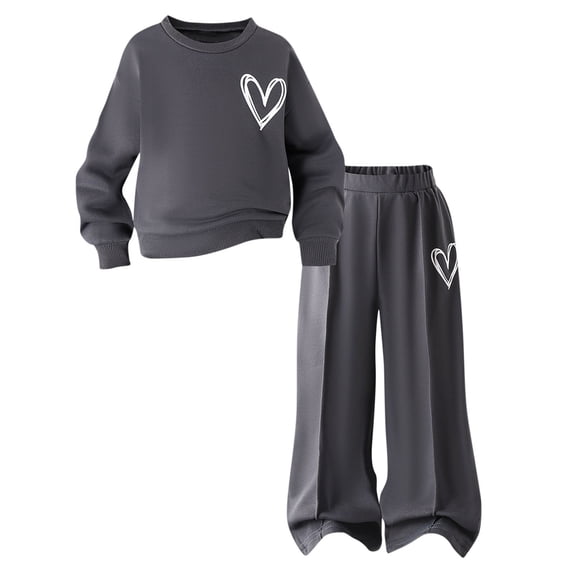 STETMN Valentines Sweatshirt Outfits for Girls Cute Heart Print Crewneck Top Wide Leg Pant for 2-7Y Spring Kids Set