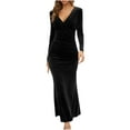 thumbnail image 1 of STETMN Velvet Dress for Women Long Sleeve Elegant Bodycon V Neck Cocktail Party Evening Club Maxi Dress, 1 of 5
