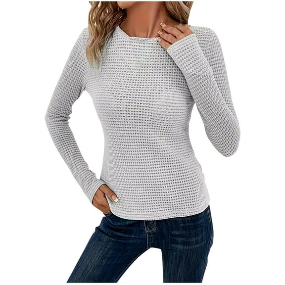 STETMN Waffle Knit Sweater for Women Casual Long Sleeve Tops Chunky Crew Neck Shirt