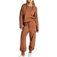 thumbnail image 1 of STETMN Women Fleece Sweatsuit 2 Piece Solid Color Long Sleeve Pullover Long Pants Lounge Set, 1 of 8