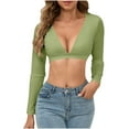 thumbnail image 1 of STETMN Women Long Sleeve Cropped Tops Workout Bolero Shrug Sexy Deep V Neck Sport Tracksuits, 1 of 6