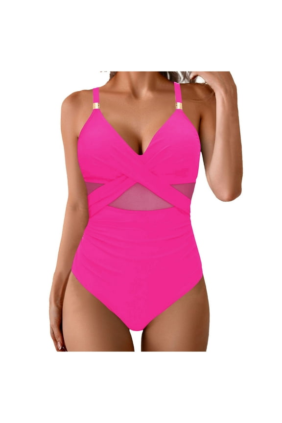 Women One Piece Swimsuits Mesh Swimsuit Push Up High Waisted Bathing Suit Swimwear