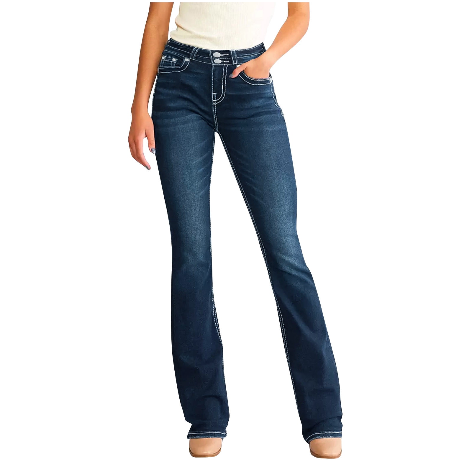 Elastic Waistband Straight Leg Denim Long Pants $14.50Each