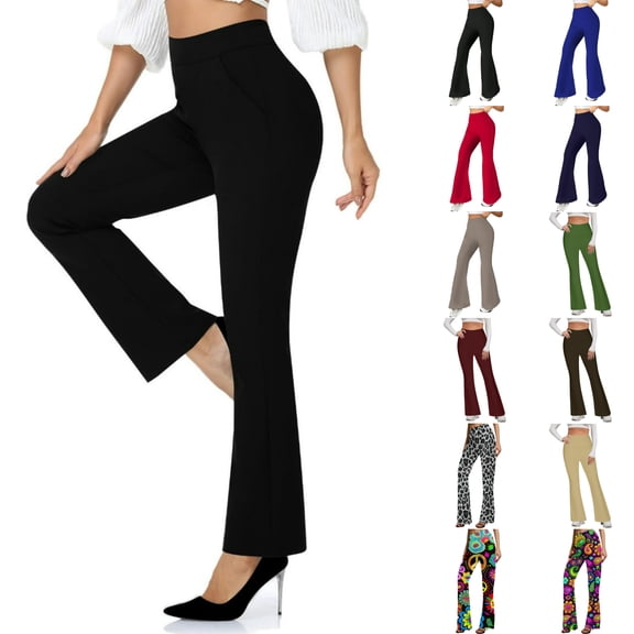 STETMN Women Stretchy Straight Dress Pants Regular/Tall Bootcut Elastic Waist Pull On Work Slacks