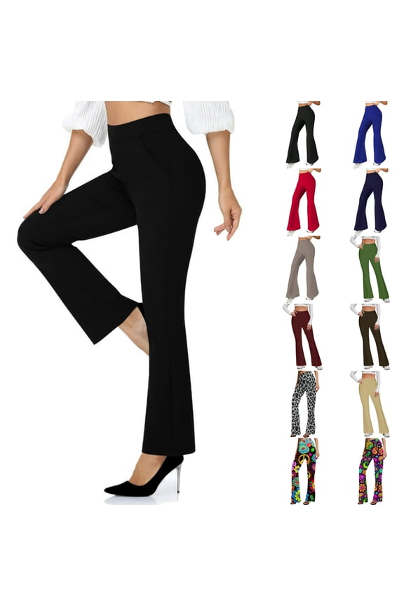 Women Stretchy Straight Dress Pants Regular/Tall Bootcut Elastic Waist Pull On Work Slacks