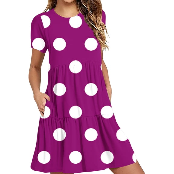 STETMN Women Summer Formal Dresses 2025 Crew Neck Short Sleeve Swing Smocked Ruffle Tiered Casual Dress