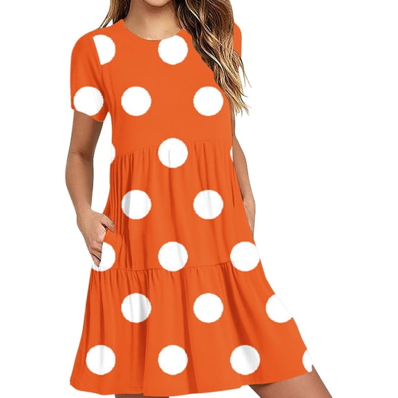 STETMN Women Summer Formal Dresses 2025 Crew Neck Short Sleeve Swing Smocked Ruffle Tiered Casual Dress