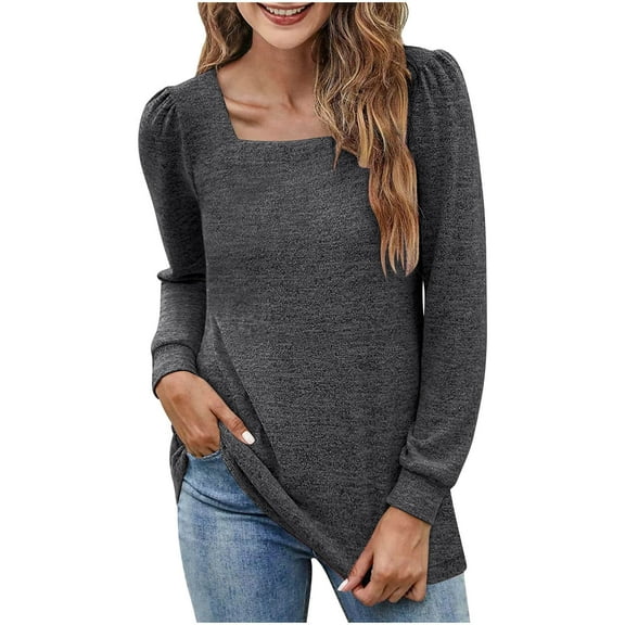 STETMN Women Tunic Tops Square Neck Casual Long Sleeve Shirts Fall Lightweight Basic Blouse