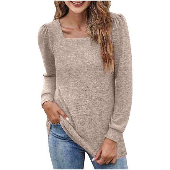 STETMN Women Tunic Tops Square Neck Casual Long Sleeve Shirts Fall Lightweight Basic Blouse