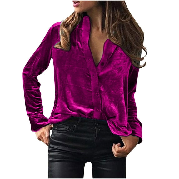 STETMN Women Velvet Tops Vintage Long Sleeve Button Down Shirts Blouse for Pocket