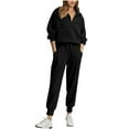 thumbnail image 1 of STETMN Women's 2 Piece Corduroy Outfits Half Zip Lapel Neck Tops High Waist Drawstring Jogger Pant Sets, 1 of 5