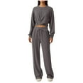 thumbnail image 1 of STETMN Women's 2 Piece Sweatsuit Outfits Twist Cross Crop Top Drawstring Wide Leg Pant Loungewear Sets, 1 of 6