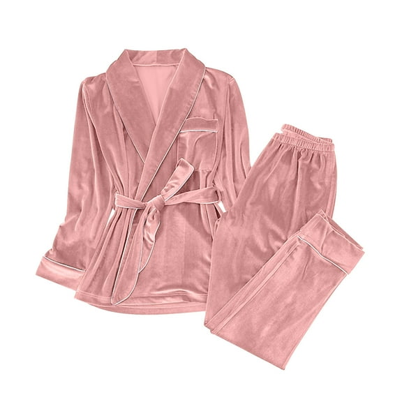 STETMN Women's 2 Piece Velvet Pajamas Sets V Neck Tie Front Tops Solid Pants Comfy Warm Sleepwear Outfit