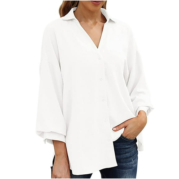 STETMN Women's 3/4 Sleeve Blouse Button Down Chiffon Top Casual Office Work Shirt