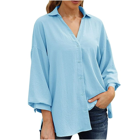 STETMN Women's 3/4 Sleeve Blouse Button Down Chiffon Top Casual Office Work Shirt