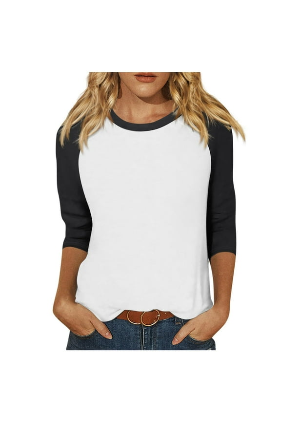 Women's 3/4 Sleeve Sweatshirt Crewneck Color Block Casual Tops Loose Fit Raglan Shirts