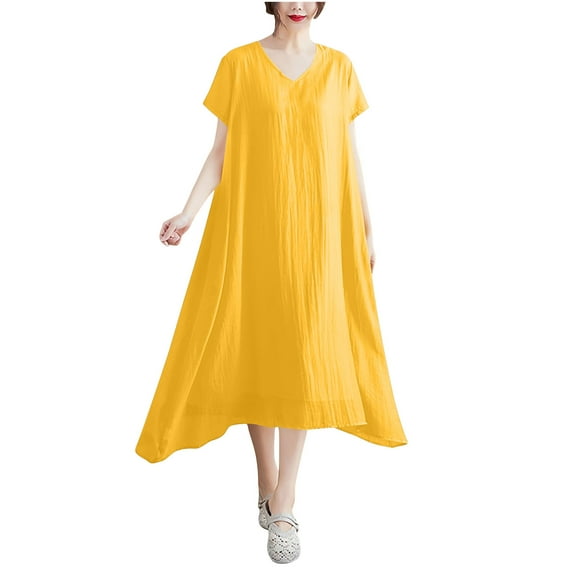 STETMN Women's Baggy Maxi Dress V Neck Lightweight Long Dresses Solid Flowy Summer Sundress