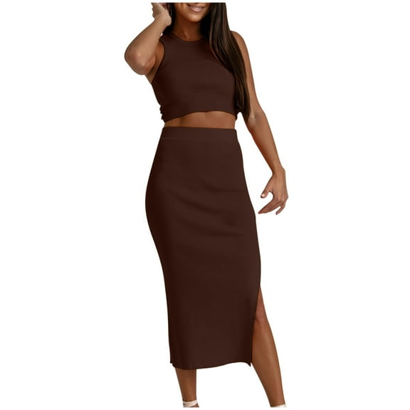 STETMN Women's Bodycon Dresses Casual Crew Neck Side Slit Sleeveless Knit Cut Out Tank Top Dress