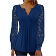 thumbnail image 1 of STETMN Women's Button Crew Neck Tops Loose Lace Patchwork Long Sleeve Shirts Flowy Hem Pleated T-Shirt, 1 of 6