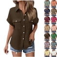 thumbnail image 1 of STETMN Women's Cotton Gauze Blouse Casual Roll Short Sleeve Shirt Collared Button Down Shirts with Pockets for Officewear, 1 of 6