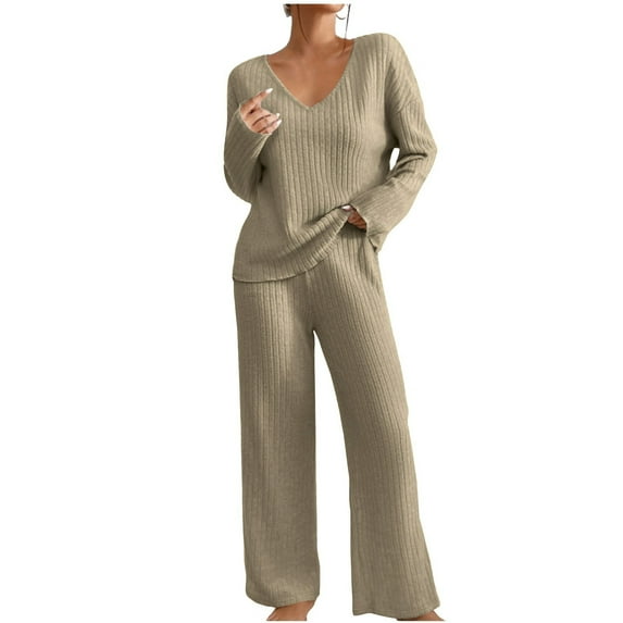 STETMN Women's Casual Sweatsuit Crewneck Crop Tops Plain Wide Leg Pants Fall Comfy Set