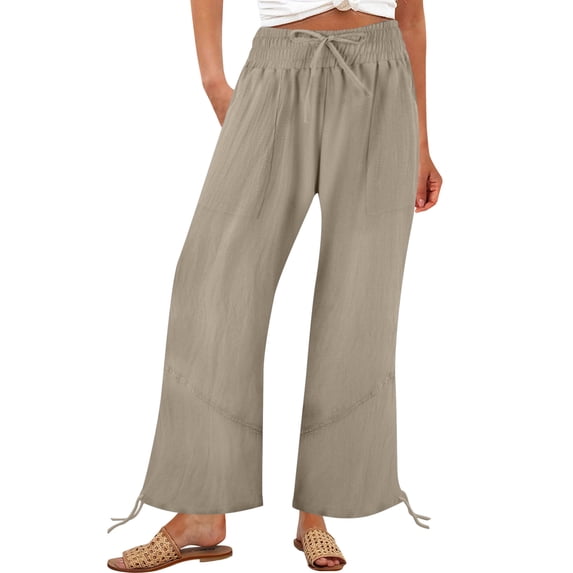 STETMN Women's Casual Wide Leg Pants Drawstring Elastic Waist Loose Fit Comfy Trousers with Pocket