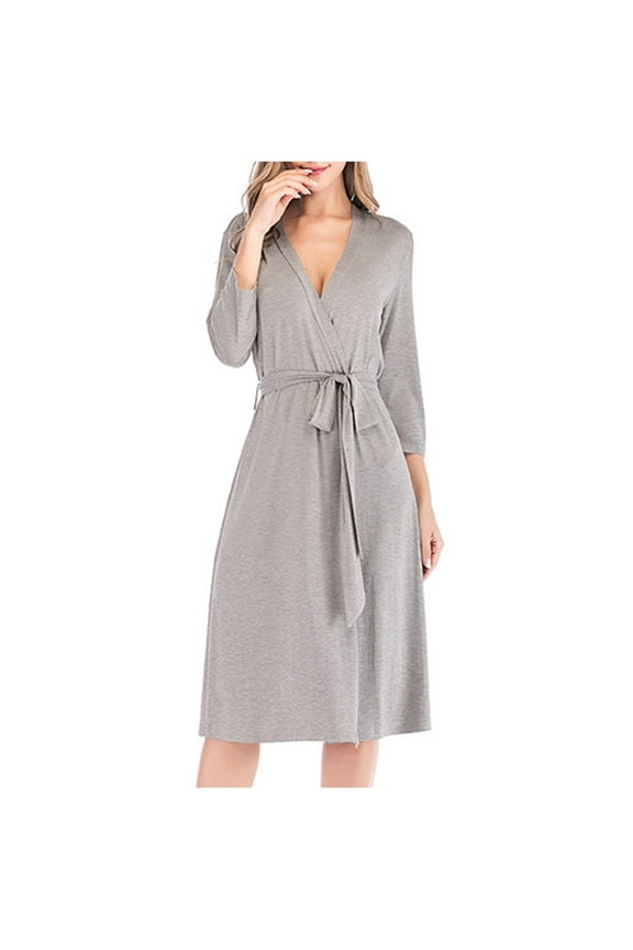 Women's Cotton Long Robe Tie Front Soft Long Sleeve Bathrobes Summer Wrap Lightweight Robes
