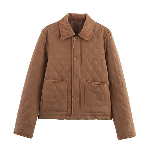 STETMN Women’s Cotton Quilted Jacket Corduroy Lapel Button Up Coat Fall Winter Casual Warm Outwear