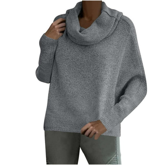 STETMN Women's Cowl Neck Sweaters Loose Long Sleeve Solid Tops Trendy Knit Fall Tunic Jumper