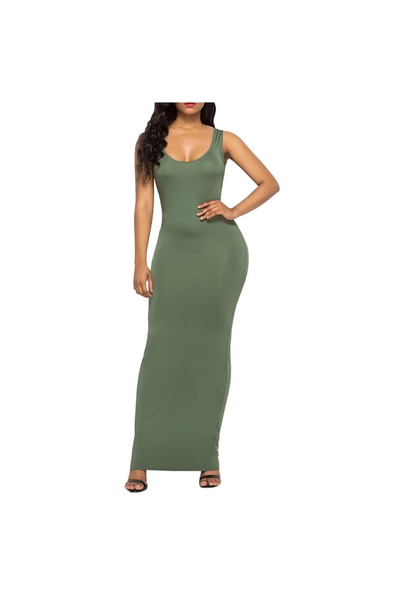 Women's Crew Neck Solid Sleeveless Summer Beach Tank Top Casual Maxi Dress