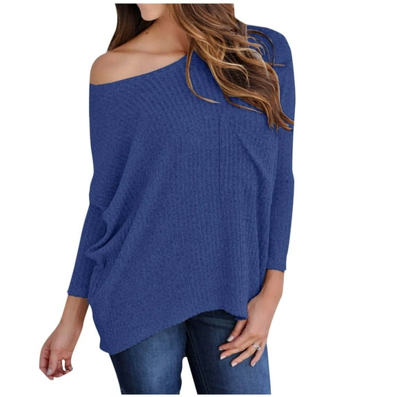 STETMN Women's Crew Neck Sweaters Long Sleeve Off The Shoulder Loose Pullover Tops Casual Fall Clothing