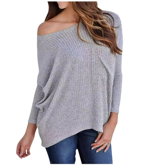 STETMN Women's Crew Neck Sweaters Long Sleeve Off The Shoulder Loose Pullover Tops Casual Fall Clothing