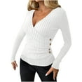 thumbnail image 1 of STETMN Women's V Neck Wrap Top Ribbed Knit Long Sleeve Slim Sweater Fall Winter Sexy Layer Tops, 1 of 6
