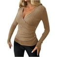 thumbnail image 1 of STETMN Women's V Neck Wrap Top Ribbed Knit Long Sleeve Slim Sweater Fall Winter Sexy Layer Tops, 1 of 6