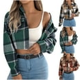 thumbnail image 1 of STETMN Women's Fall Crop Plaid Jacket Button Lapel Casual Coat Loose Long Sleeve Coat with Pocket, 1 of 8