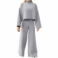 thumbnail image 1 of STETMN Women's Fall Solid Outfit Mock Neck Crop Pullover Tops Baggy Wide Leg Pants Lounge Tracksuit, 1 of 8
