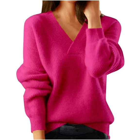 STETMN Women's Fall Sweater V Neck Knit Casual Long Sleeve Trendy Lightweight Pullover Tops