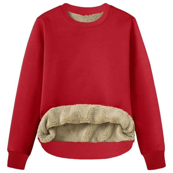 STETMN Women's Fall Sweatshirt Plain Crewneck Fleece Top Sherpa Lined Thick Warm T-Shirt