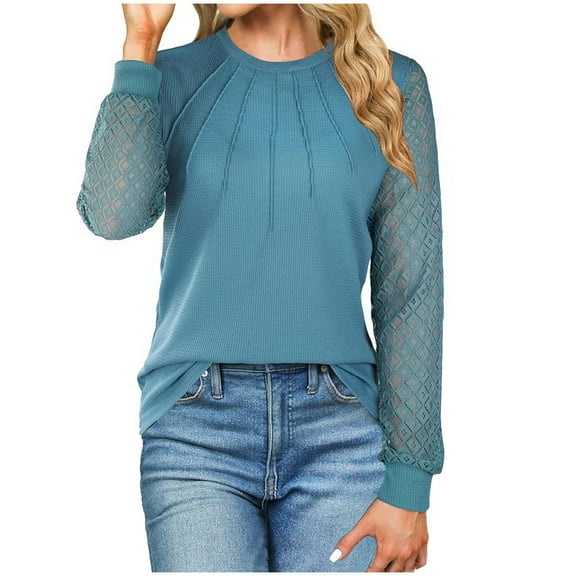 STETMN Women's Fall Textured Tops Casual Hollow Out Long Sleeve T-Shirt Loose Fit Waffle Knit Shirt