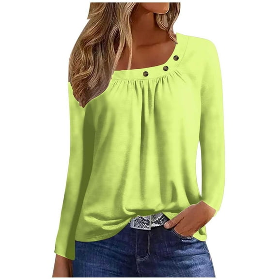 STETMN Women's Fall Tunic Tops Loose Button Square Neck Basic Blouse Casual Fall Ruched Shirts