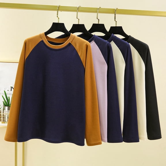 STETMN Women's Fall Warm Tops Color Block Raglan Shirts Casual Long Sleeve Layer T-shirt