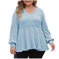 thumbnail image 1 of STETMN Women Plus Size Blouses Lantern Long Sleeve V Neck Striped Tops Dressy Loose Fit Pullover Sweaters, 1 of 5